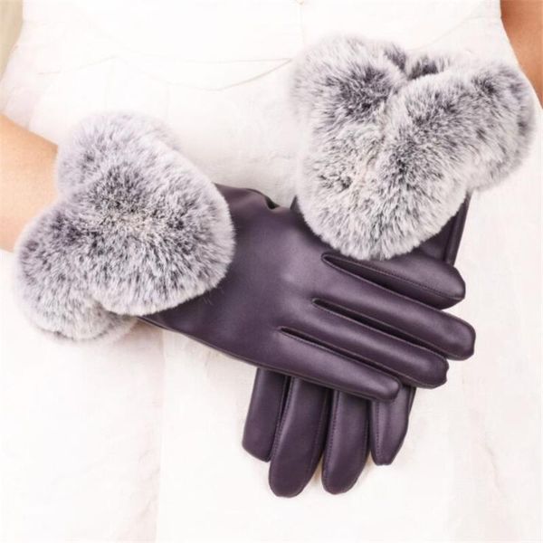 

visnxgi women gloves winter touched screen pu leather gloves waterproof faux fur thick warm winter full finger mittens, Blue;gray