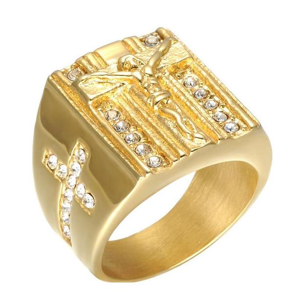 

jesus cross white cubic zirconia ring for men gold tone stainless steel crucifix cz b jllpsk home003, Golden;silver
