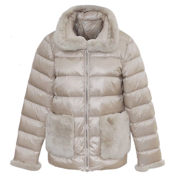 

real rabbit winter fur white duck feather coat, thick and warm short feather, tights, 2020