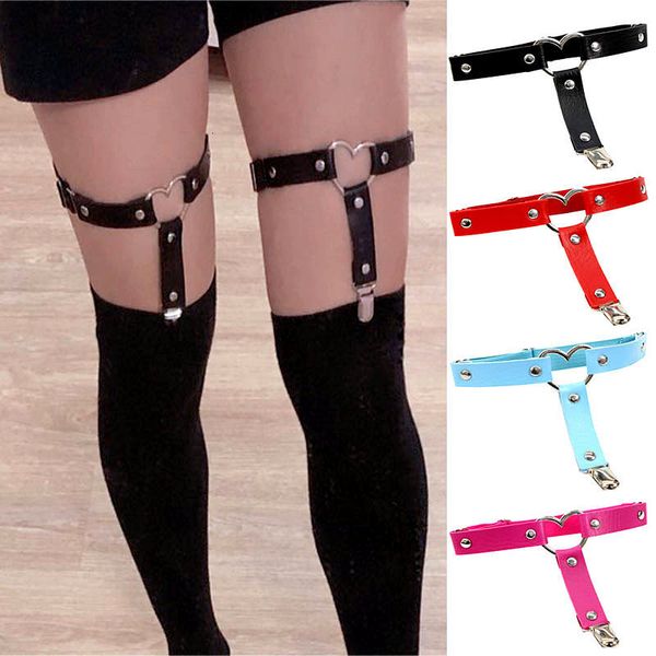 

1 pcs women black pu leather belt elastic heart leg garter straps thigh harness punk gothic for night club jewelry, Black;white