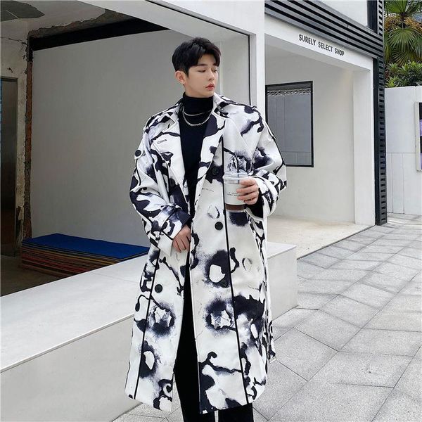 

men's wool & blends winter add cotton thicken long coat fashion print oversize woolen men streetwear mens overcoat m, Black