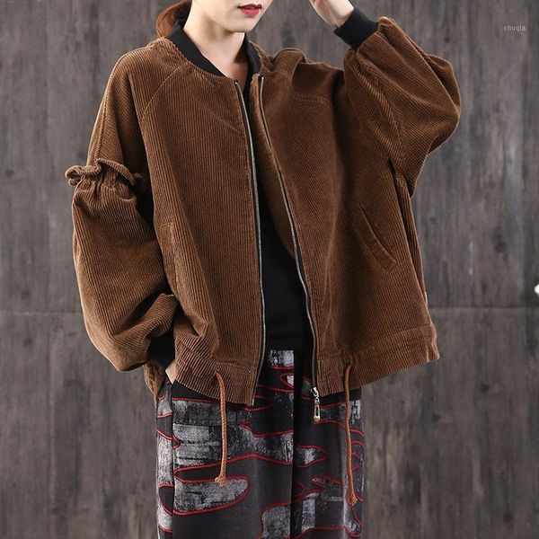 

loose large size autumn corduroy jacket female lanterns sleeves casual strips velvet corduroy shirt coat women f19381, Black;brown