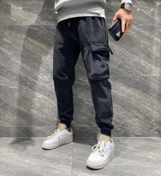 

the latest fashion pants for men and women in 2020, pure cotton fashion wide-leg pants, slim pants, multi-pocket, all-ma1, Black