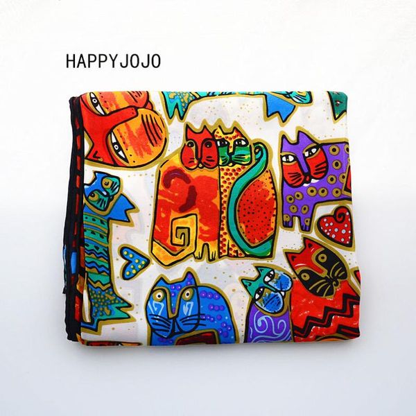 

100% натуральный шелк чистый черный шарф с кошками высокого качества милые 85 * 85 большие квадраты шарф прекрасный платок шеи платок подаро, Blue;gray