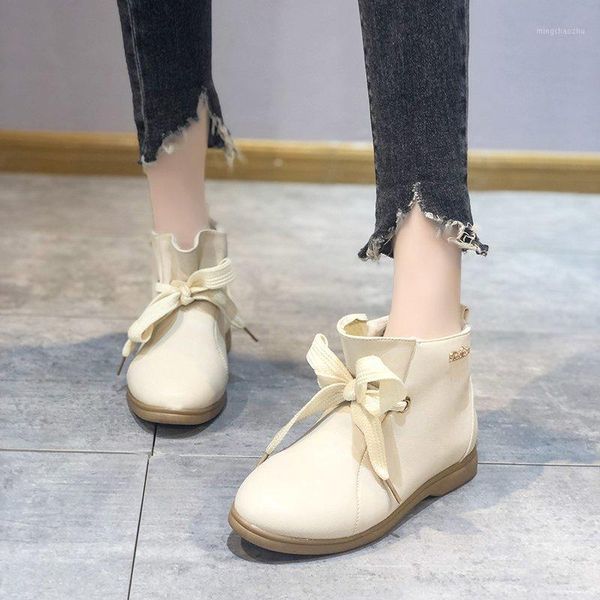 

boots 2021 fashion women's ankle lace-up round toe flat with shoes keep warm comfortable casual botas mujer1, Black