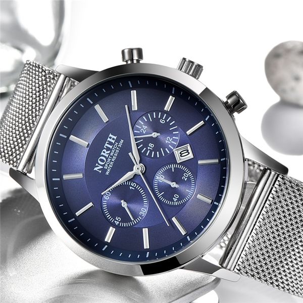 

north mens watches brand luxury quartz watch men casual steel mesh military waterproof sport wrist watch relogio masculino t200409, Slivery;brown