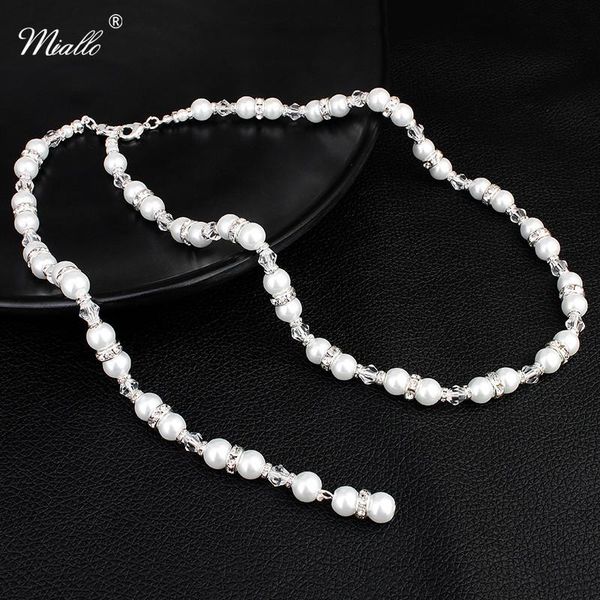 

chains miallo white crystal pearl strand backless necklace women bridal backdrop long for summer wedding evening dress, Silver