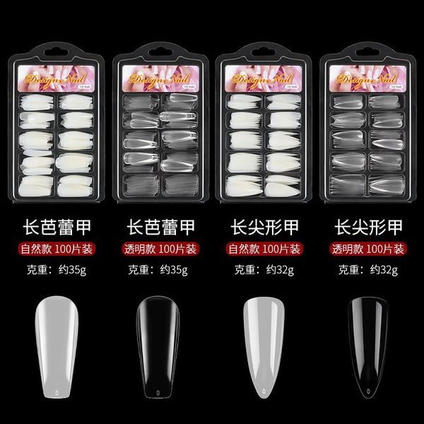 

false nails 100pcs transparent/natural long ballerina tips full cover acrylic fake nail extensions press on art manicure, Red;gold