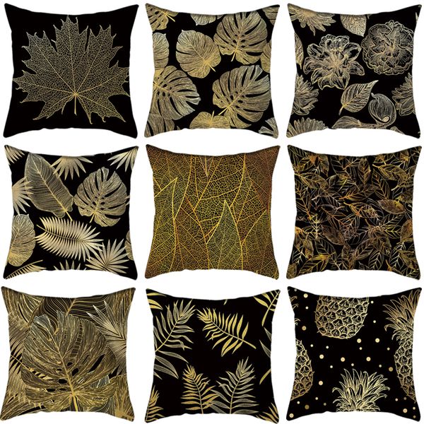 

black golden leaf decorative cushion cover pillow pillowcase polyester 45*45 throw pillows home decor pillowcover 40839