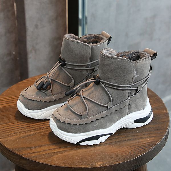 

girls 2019 winter boys thicken new arrival children ankle boots with fur warm plush kids snow shoes, Black;red