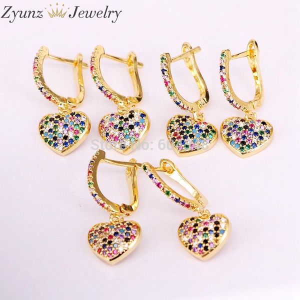 

dangle & chandelier 10pairs zyz339-1294 heart earring gold/silver color fashion elegance jewelry rainbow zirconia charming full cz