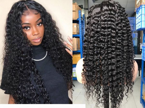 

sell virgin indian hair swis lace wig raw indian virgin hair deep wave full lace wig, Black