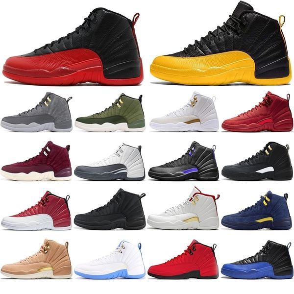 

new 12 stone blue university gold dark concord reverse flu game ovo white men basketball shoes 12s playoff french blue sneakers size 40-47