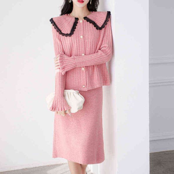

casual dresses gentle wind two piece dresses 2022 autumn winter women's fashion suspender skirt knitted cardigan, Black;gray