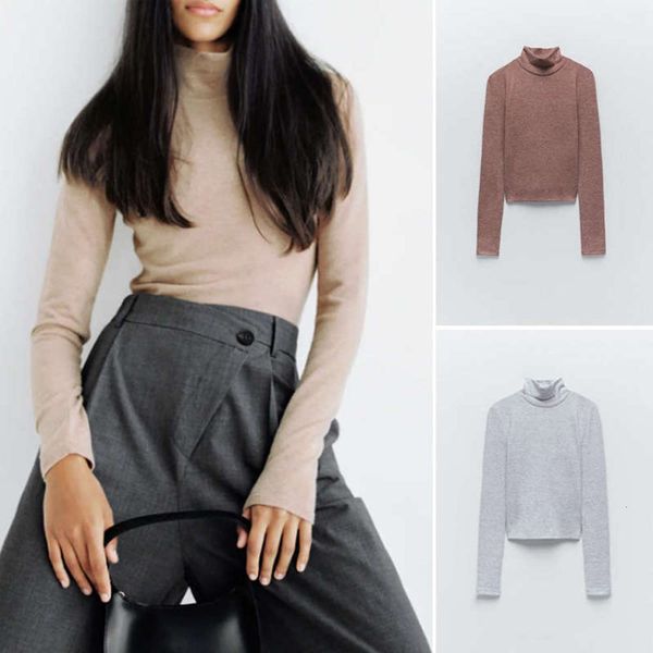 

style autumn new tricolor high y collar basic versatile long sleeve solid t-shirt, Black;gray