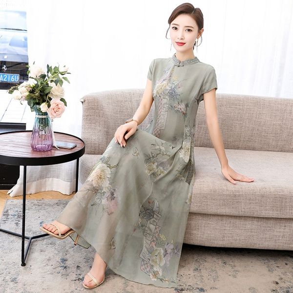 

7hjgm 2020 новый cheongsam летний китайский модифицированный стиль hanfu юбки юбки женщин skirtsilk платье национальной cheongsam шелка ixvr, Black;gray