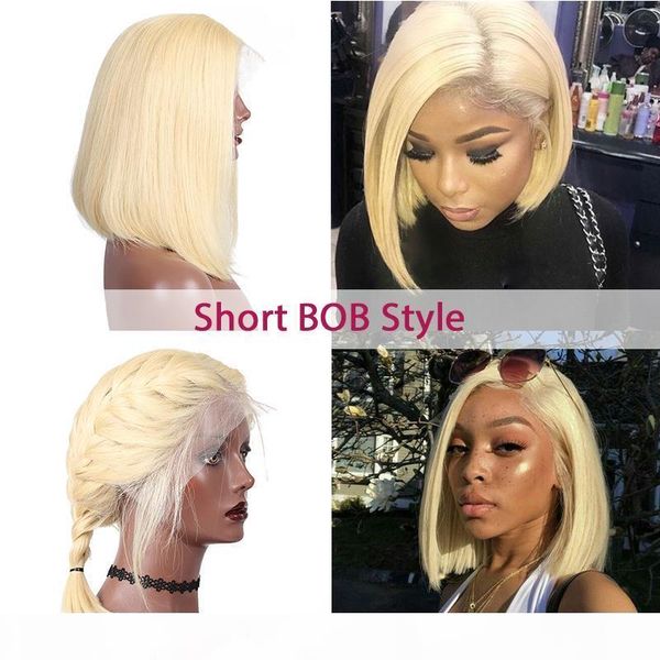 

13x6 blonde lace frontal wigsl brazilian 613 short bob lace frontal human hair wig transparent lace frontal, Black;brown