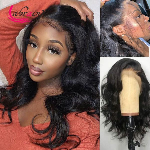 

13x6 body wave hd transparent lace frontal human hair wig baby hair glueless pre plucked brazilian lace front wig natural color, Black;brown