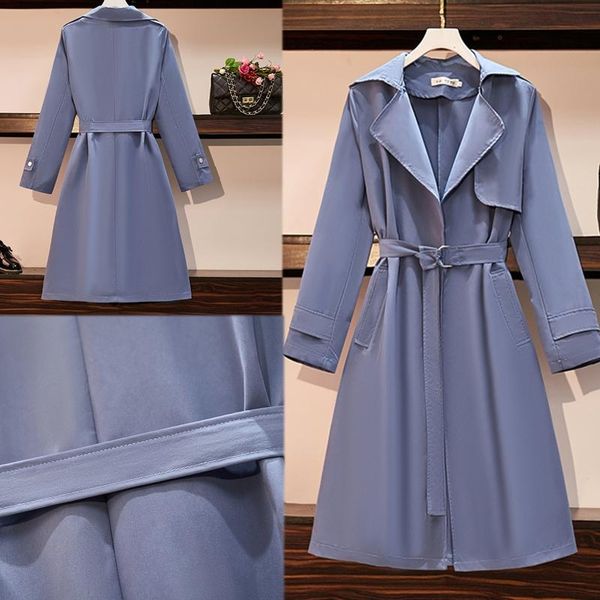 

autumn slim mid length coat women belted with pockets lapel collar trench coat, Tan;black