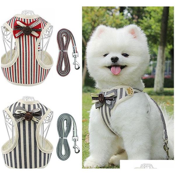 

bowknot stripes dog collars leashes dog harnesses set breathable harnesses collar pet dog coat leashes dogs clothes by covc3