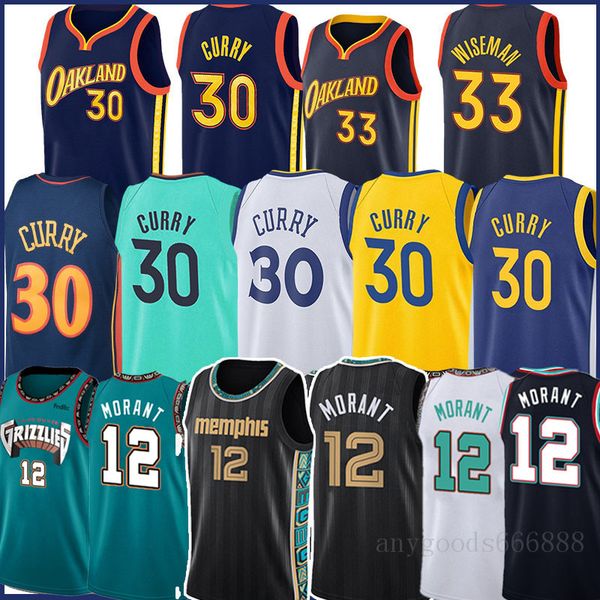 

stephen 30 curry 33 wiseman basketball jersey ja 12 morant jerseys 2021 new ivory, Black;red