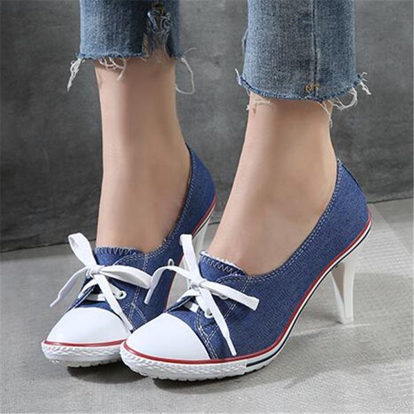 

2021 new women lona denim eight inches of leap fashion lace-up foot round bombs sweet style faculty student shoes 34-41 h9o3, Black