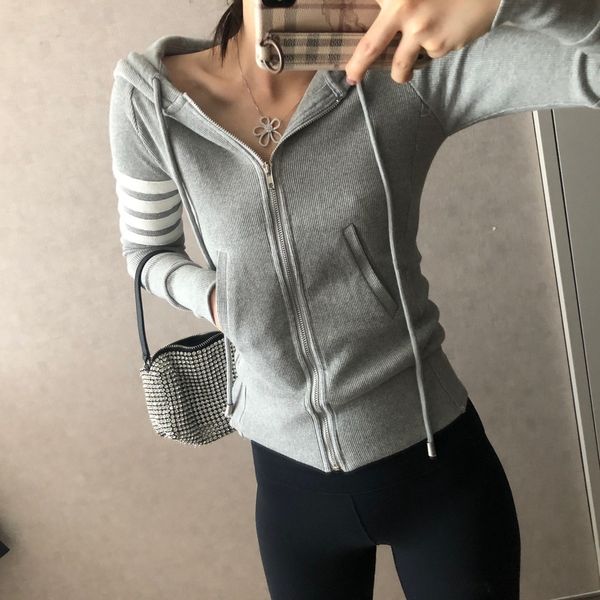 

dmzii new gray zipper sweater women's hooded f6189 coat hoodie hoodie style fashion slim matty coat women's korean striped, Black