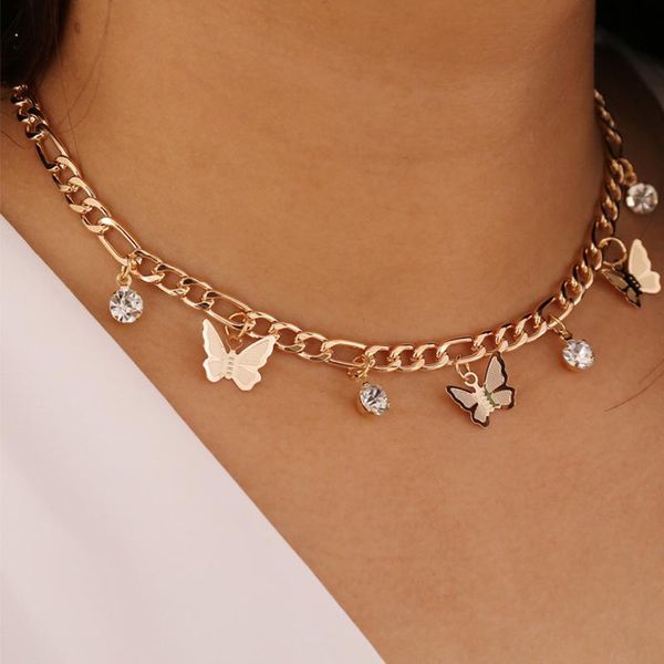 

european and american butterfly rhinestone simple necklace fashion creative metal choker women, Golden;silver