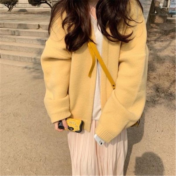 

cardigan women yellow solid knit sweater simple popular casual loose student outerwear female autumn trendy zy5141, White