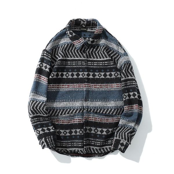 

men's casual shirts drop geometric striped long sleeve thicken hip hop button down shirt streetwear hipster fashion, White;black