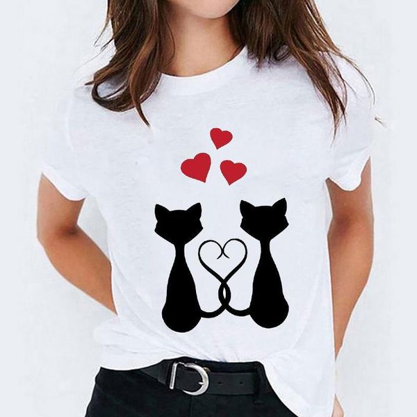 

graphic t-shirts for women cat love valenitne 90s printing clothing trend fashion ladies print lady womens female tee t t-shirt, White