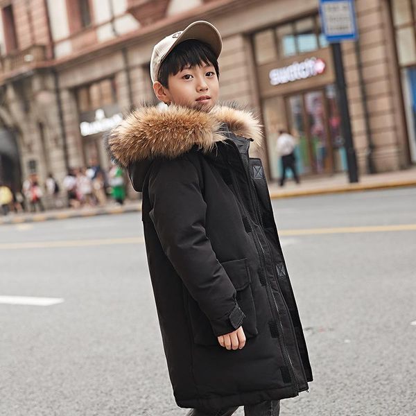 

fashion snowsuit winter clothing waterproof real fur hooded down coat jacket for girl teenager parka children clothes outwear, Blue;gray