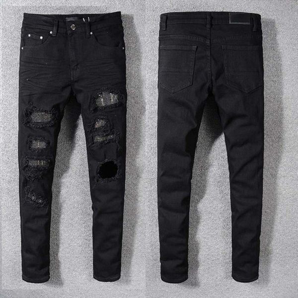 

2020 men jeans new fashion mens stylist black blue jeans skinny ripped destroyed stretch slim fit hop pants with holes for men 29-42