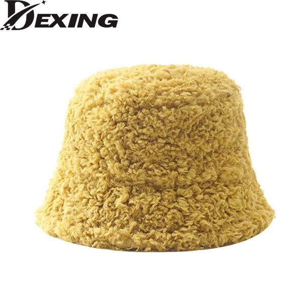 

мода открытый теплый fluffy sheep локон искусственного меха зимой bucket hat для женщин сплошной цвет fishing cap боб панама fisherman шляпе, Blue;gray