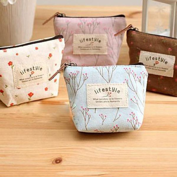 

storage bags mini floral canvas coin cases keys card change purse zip wallets1