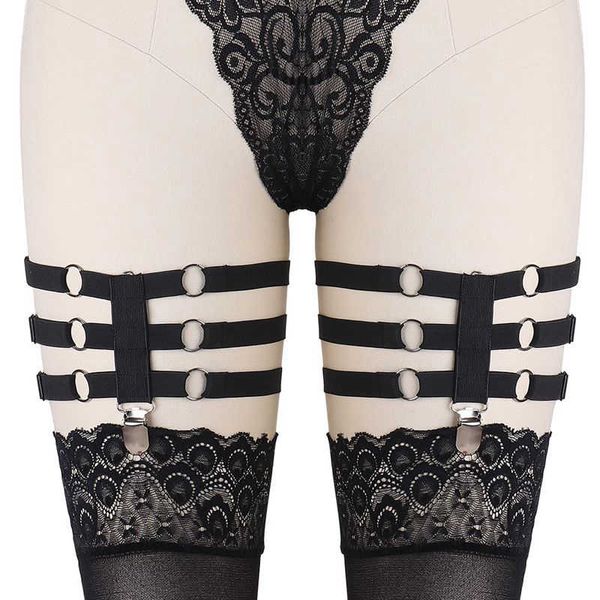 

thigh garters bondage leg ring lingerie black elastic stockings belt pentagram harness garter punk goth harajuku fetish wear, Black;white