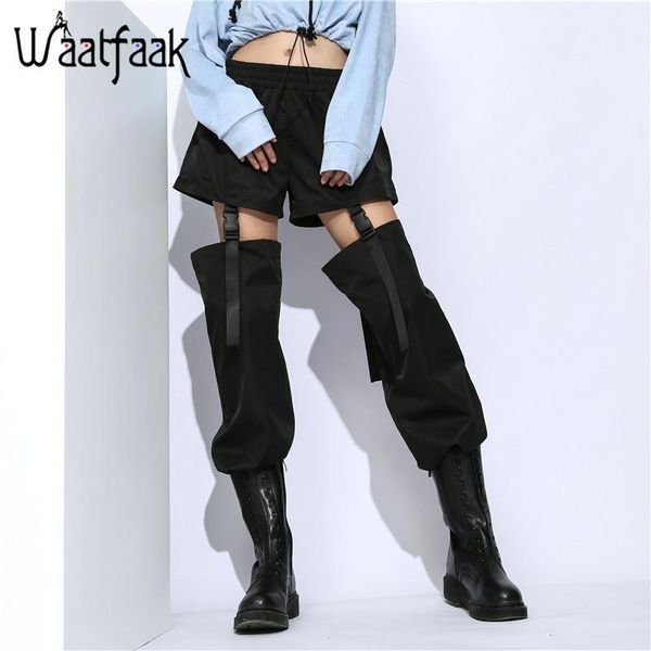 

waatfaak detachable buckle hollow out harem pants high waist drawstring hem loose black trousers women streetwear pockets long1, Black;white