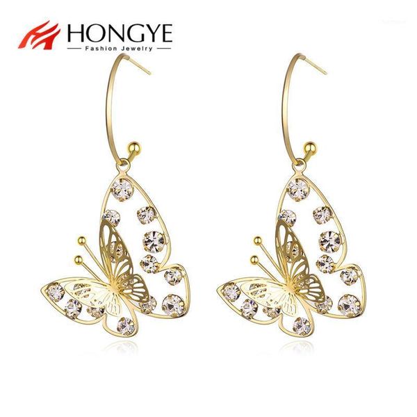 

hongye 2020 new women's earrings fashion zircon butterfly drop dangle earrings for women animal statement elegant jewelry gift1, Silver