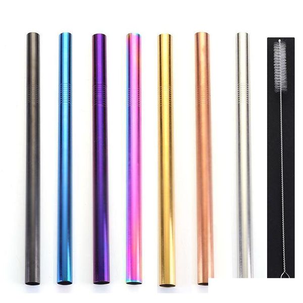 

colorful 304 stainless steel straws reusable straight bent metal drinking straw with cleaner brush party bar accessory czuc3