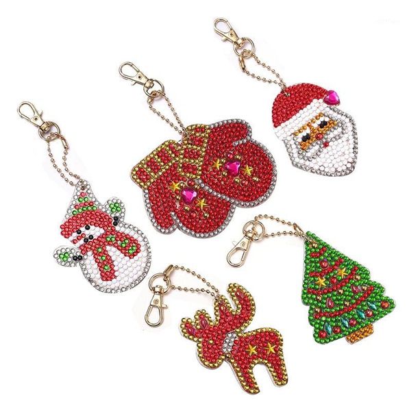 

5pcs/set diy 5d diamond painting embroidery cartoon double sided keychain key ring jewelry handmade christmas gifts1