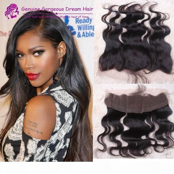 

grade 100% human hair brazilian hair lace frontal closure 13x4" body wave nautral color density 130% ing, Black;brown