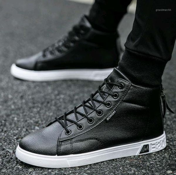 

boots fashion leather men's lace-up height increasing ankle plus size 39-44 men shoes1, Black