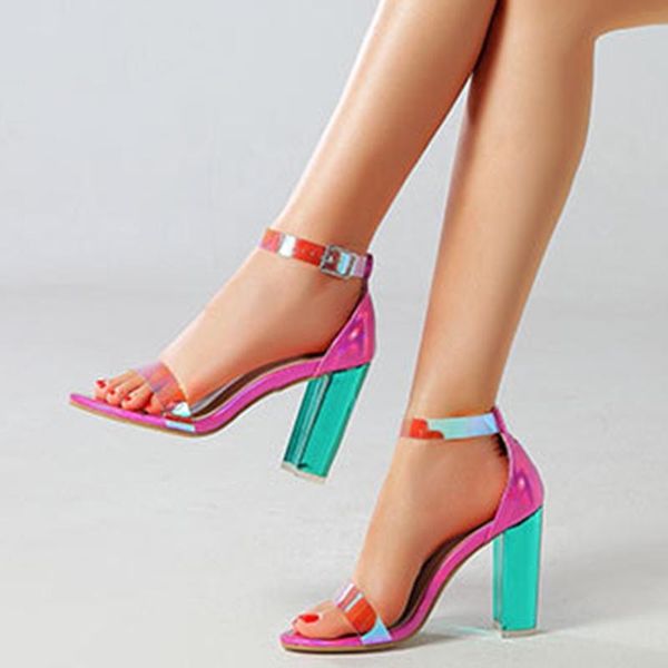 

sandals ladies party wedding shoes plus size high heel summer square heels crystal, Black