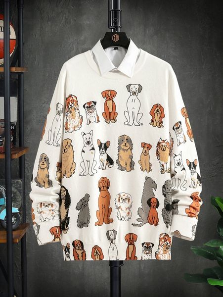 

men dog pattern sweater without shirt 52hd#, White;black