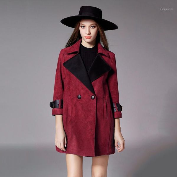 

autumn winter new women leather jackets plus size ladies red coats turn-down collar jacket female pockets gray green camel n6181, Black