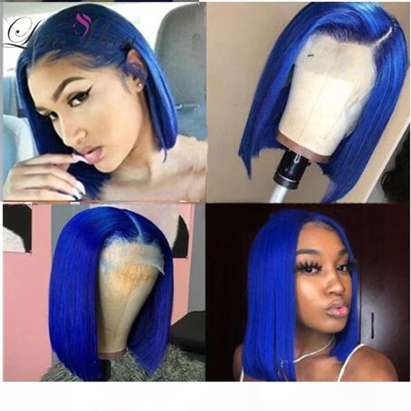 

lace part human hair wigs short bob wigs 150% brazilian human hair wig blue orange red lace frontal wigs for black women, Black;brown