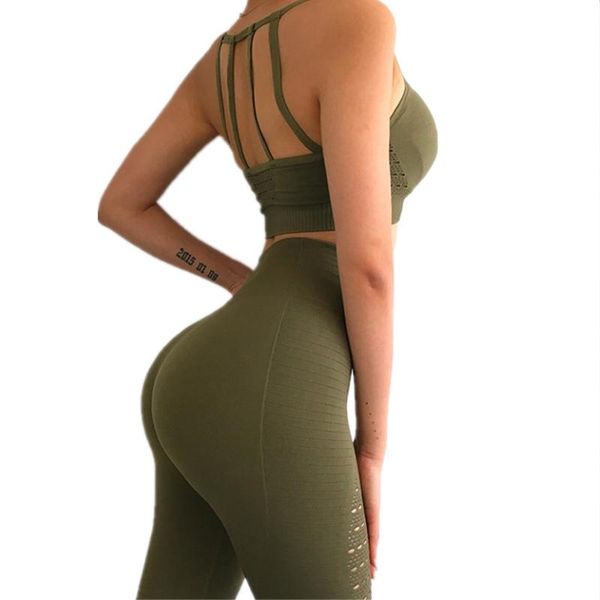 

2pcs women yoga gym set high waist seamless sports suit woman gym leggings pants strappy sports bra running sportswear, White;red