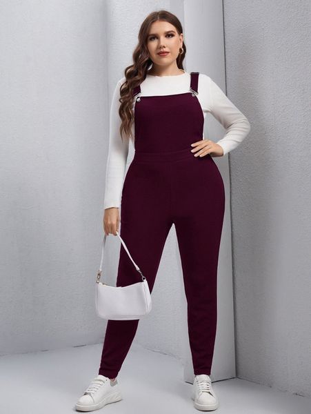 

plus 1pc solid overall jumpsuit r9by#, Black
