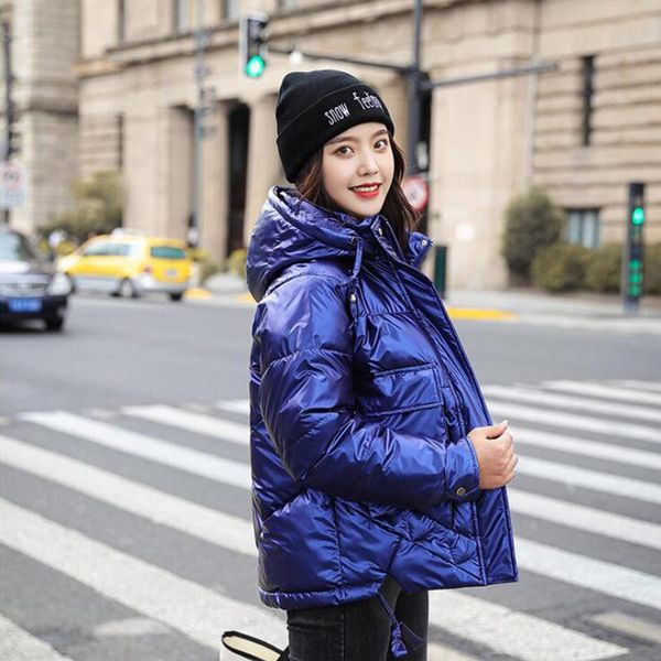 

women's down & parkas winter women solid styled outwear jackets casual female thicken warm hooded coat windprood shiny big pocket, Black