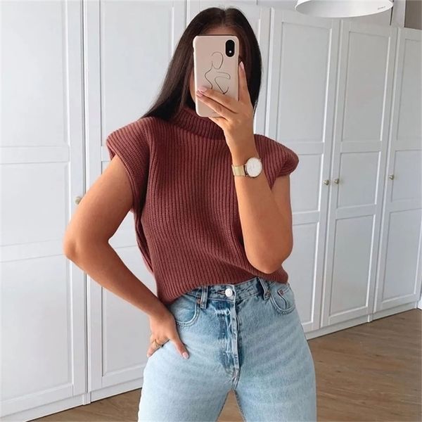 

fall winter new knit vest wide shoulder pads sweater women pullover high street warm knitted tank y201128, White;black